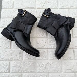 Red Valentino Bow Moto Combat Boots Low Heel Black Size 39.5